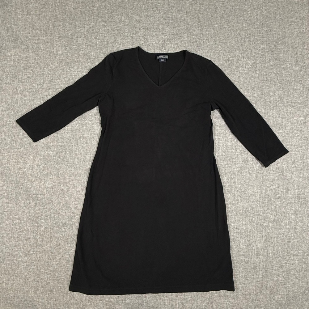 VTG Lands End V-Neck 3/4 Sleeve Dress Women S Petite Black  Minimalist Career‎
